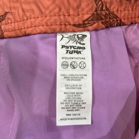 Psycho Tuna Men's XL Swim Trunks Shorts Tribal Fish Print Peach Echo - Picture 11 of 12